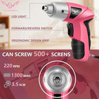 Pink Household Tool Set with 3.6V USB Electric Screwdriver, 151 PCS Home Tool Kit with Cordless Lithium-ion Drill Driver, Hand Tool Kits for Women