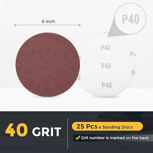 HARFINGTON 25 Pcs 8 Inch Sanding Disc 40 Grit Hook and Loop Sandpaper Random Orbital Sander Pads for Woodworking Automotive Metal Polishing