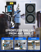 ZELCAN Magnetic Drill Press with 6 Drill Bits, 1550W Mag Drill Press with 2" Dia. 3125 lbf/13900N Mag Force, 650 rpm Power Magnetic Drill with Stepless Speed & Reversible Direction for Metal Surface