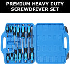 12-Piece Magnetic Screwdriver Set, Heavy Duty Screwdriver Set Go-Thru Steel Blades, High Torque 6 Phillips & 6 Flat Head Tips Screwdrivers Set with Case