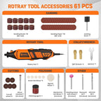 HARDELL Rotary Tool Kit - 180W Corded Power Rotary Tool 6 Variable Speeds with 61 Accessories, 8000-35000RPM, for Sanding, Polishing, Cutting, Engraving,Carving, DIY Crafts