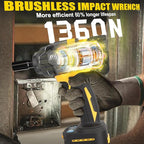 Cordless Impact Wrench 1/2" for DeWalt 20V MAX Battery, Impact Wrench 1000FT-LBS(1360N.m) High Torque Brushless Electric Impact, with 4 Modes Power Impact Driver for Car, Truck, Mower (No Battery)