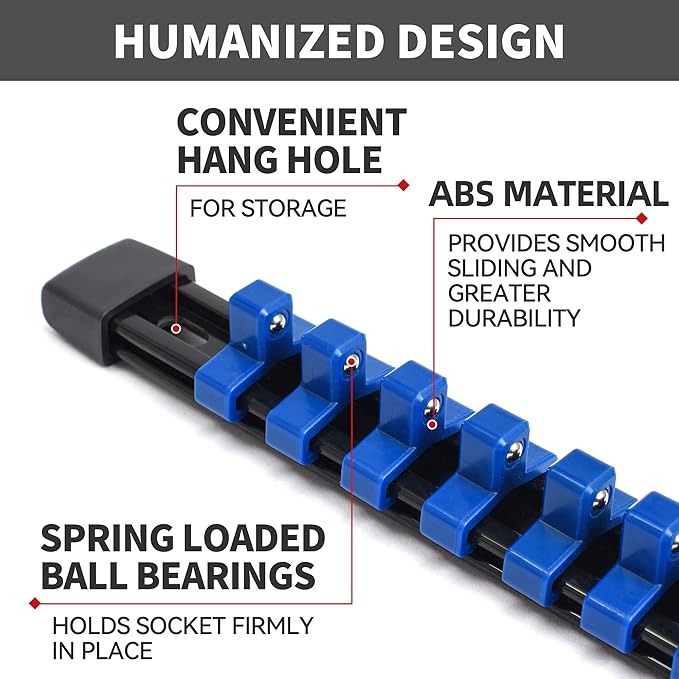 Socket Organizer Drive ABS Tools - Socket Holder, Premium Quality 18 Pieces Socket Holders Kit 1/4-Inch x 96 Clips, 3/8-Inch x 90 Clips, 1/2-Inch x 72 Clips（18PC,Mix-color)