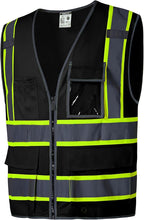SKSAFETY 10 Pockets Safety Vest, Class 2 High Visibility Security with Zipper Back Mesh, Hi Vis Vest with Reflective Strips, ANSI/ISEA Standard, Construction Work Vest for Men ＆ Women （Black, 3XL）