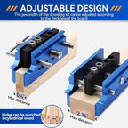 Self Centering Doweling Jig Kit,Adjustable Width Dowel Jig for Straight Holes,Adjustable Drilling Guide Wood Working Tools with 6 Drill Guide Bushings, Wood Doweling for Woodworking（Blue）
