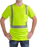 High Visibility Shirts Quick Dry Safety T Shirts with Reflective Strips and Pocket Short Sleeve Mesh Hi Vis Construction Work Class 2 Shirt for Men/Women Lime,2XL