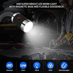 Magnetic Work Light, LED Work Light with Flexible Gooseneck and Magnetic Base, Shop Tool Lamp for Lathe, Work Bench, Sewing Machine,Grill,Industrial Lighting,10W,900Lumens,Black