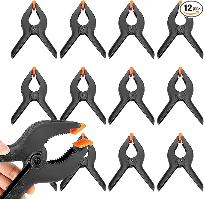 ZOENHOU 6 Inch 12 PCS Spring Clamp Set, Nylon Plastic Clips Heavy Duty Clamp with Flexible Jaw Pad and Anti-slip Handles for Woodworking Backdrop Photo Studio Craft DIY Art