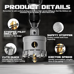 Hole Saw 8 PCS, Hole Saw for Metal, TCT Hole Cutter, 6Drill Saws with 2* Extra Pilot Center Bits, 2* Springs for Metal, Iron and Stainless Steel, Hard Materials