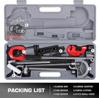 DNA MOTORING 3 in 1 Double Single Flaring Tools Kit, Flare Tool Kit Including 180 Degree Pipe Bender, Tubing Cutter For Copper, Brass, Air Conditioning Pipelines, TOOLS-00544