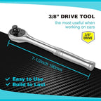 DURATECH 3/8" Drive Ratchet, Dirt Resistance 90-Tooth Ratchet Wrench, Chrome Alloy Made, Fully Polished