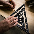 Carpenter Square 7 and 12 Inch Set, Aluminum Rafter Square Framing Suqare Double Scale Triangle Ruler, Protractor Measuring Hole for Woodworking and Carpentry Layout Tool Black with 2 Pencil