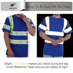 sesafety High Visibility Shirts for Men Class 3 Hi Vis Reflective Construction Shirts for Men with Pocket Safety T Shirt for Mens Work Shirt for Mens Short Sleeve Blue Yellow Strips
