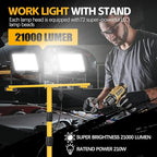 Work Lights with Stand, 21000 Lumen, 2 Adjustable Heads LED Work Lights, with Adjustable and Foldable Tripod Stand, Waterproof Lamp with Individual Switch with 6500 Kelvin Color Temperature (2-Heads)