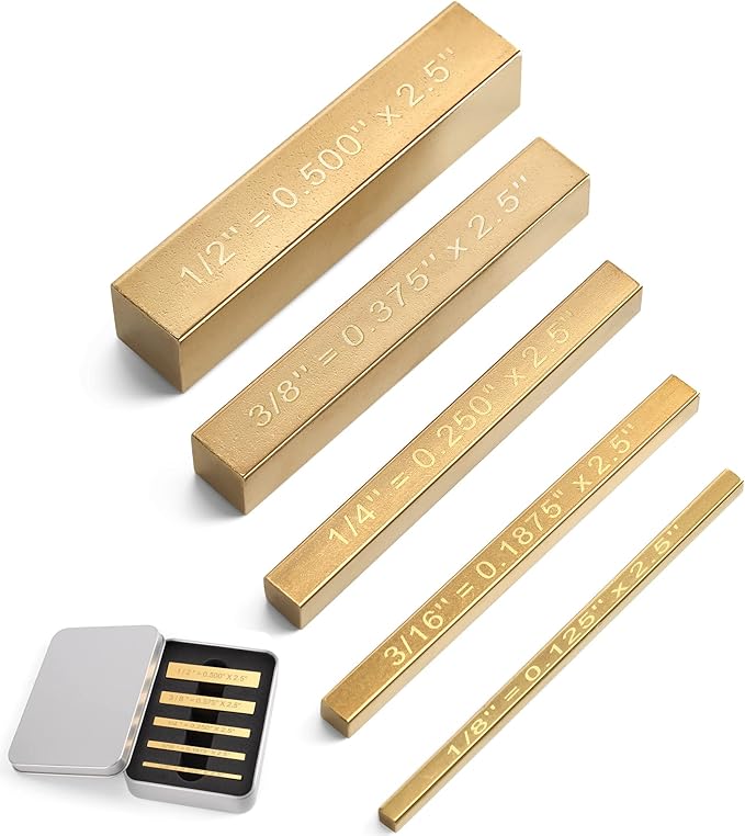 LOSTRONAUT Brass Setup Blocks Height Gauge Set - Set of 5 Table Saw Accessories for Woodworkers - Bars Include Laser Engraved Size Markings - Woodworking Tool - Brass Bar