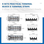 6 Sets Terminal Blocks, 6Pcs 4/5/6 Positions 600V 15A Dual Row Screw Terminal Strip Block + 6Pcs Pre-Insulated Terminals Barrier Strip + 60Pcs Insulated Fork Wire Connector…