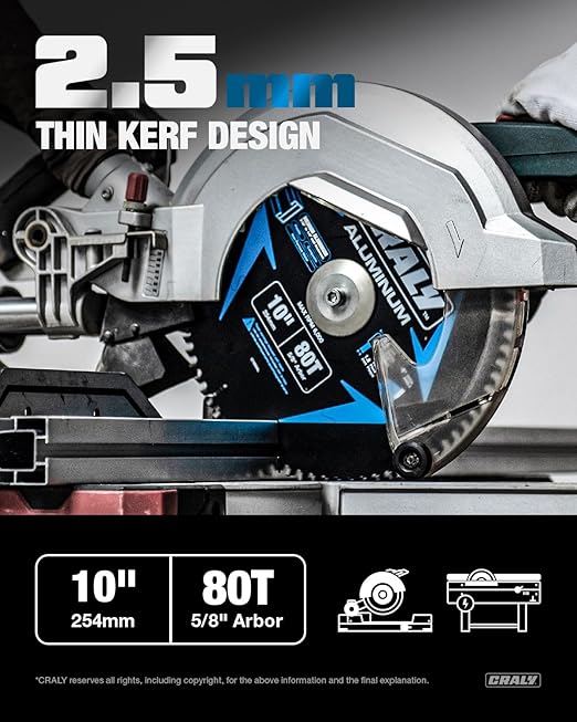 CRALY Carbide Tipped Circular Saw Blade, Professional TCT Blade for Cutting Aluminum, Plastic (10'', 5/8'' Arbor, 80T)
