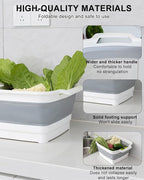 Collapsible Wash Basin with Drain Plug 9L (2.4Gal), Dishpan for Washing Dishes Basin,Collapsible Dish Tub Portable Sink for Kitchen Sink, Camping RV Washing Tub(Gray)