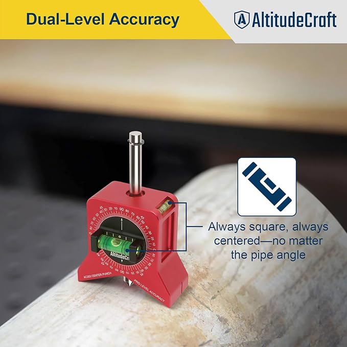 Precise Pipe Center Finder Punch Tool, Magnetic Center Finder for Pipe Fitting with Bubble Level and Adjustable Dial, For 1"–10" Pipes