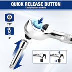 WORKPRO Stubby Ratchet & Bit Driver Set 16 PCS, 1/4", 3/8" Drive Ratchet Handle Wrench, 72-T Quick-Release Reversible Socket Wrench, 2 Socket Adapters, 2 Extension Bars, 10 PCS 1/4" Hex Bits