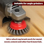 12 Pack Wire Wheel for Angle Grinder Coarse Crimped and Knotted Wire Wheel Brush Cup Set 4 1/2 Angle Grinder Attachments with 5/8-11 UNC Threaded Arbor for Rust Paint Removal
