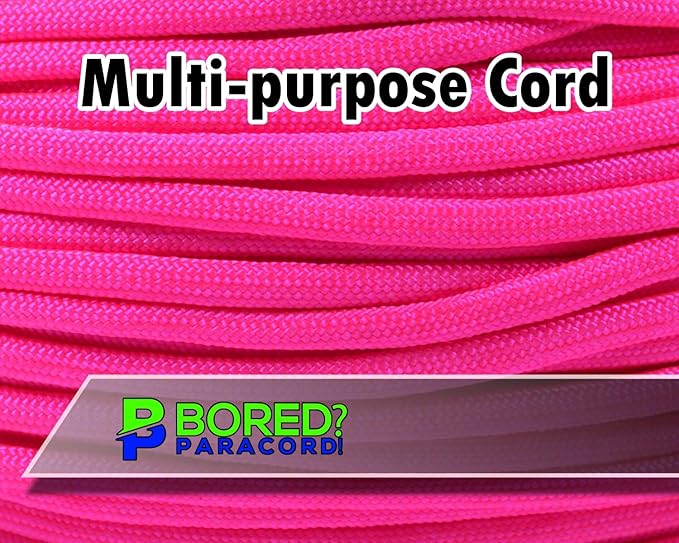 BORED? PARACORD! 550 lb Paracord - Ideal for Crafting, Camping, DIY Projects, Active & Military Outdoors - Strong Survival Rope - Tactical Parachute Cord Type III - Neon Pink 1000 Feet