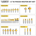 Router Bit Set of 40 Pieces Router bits 1/2 Inch Shank 40pcs Expert Router Bit Kit C3 Alloy Blade Router bits for Precision Carving and Versatile Applications