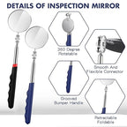 2 Pcs Telescoping Inspection Mirror,29 Inch Mechanics Mirror Tool with Long Handle, Round Extendable on a Stick for Technician Mechanics Contractor Checking(Black,Blue,50mm Round)