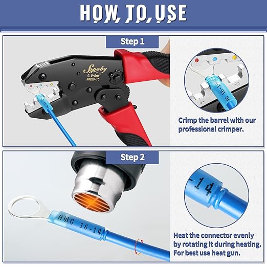 720PCS Marine Grade Heat Shrink Wire Connectors, Sopoby Electrical Connectors Kit of Tinned Red Copper, Waterproof Crimp Insulated Ring Fork Spade Butt Splice AWG 22-10