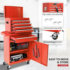 Rolling Tool Chest - 5 Drawers Tool Box Organizer with Lockable Wheels, Sliding Drawers, Detachable Top Tool Box - Tool Storage Cabinet for Garage Workshop, Red
