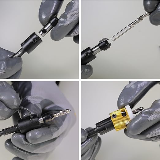 11/64"x1/2" Carbide Tipped Countersink Drill Bits with Low Friction Depth Stop, 1/4" Quick Change Hex Shank Countersink Drill with Replaceable HSS Pilot Drill Bit for Plastic, Woodworking