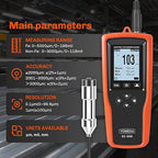 EC-900 Professional Coating Thickness Gauge with External Ruby Wear-Resistant Probe, Paint Depth Meter with Fe 0-5000μm, Non-Fe 0-3000μm Measuring Range, USB Data Transfer