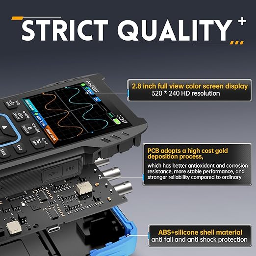 FNIRSI 2C23T 3 in 1 Handheld Oscilloscope Multimeter DDS Generator, 2 Channels, 10MHz Bandwidth, 50MSa/s Sampling Rate, 10000 Counts, Voltage, Current, Capacitor, Resistor, Diode Test