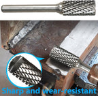 Carbide Burr Set 1/4" Shank SB-3 Die Grinder Bits Tungsten Double Cut Burr Bits (3/8" Cutter Dia X 0.79" Cutter Length) for Die Grinder Kits Metal Grinding Drilling Polishing (1pcs)