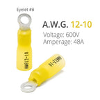 Wirefy Heat Shrink Ring Terminals #8 - Marine Grade Terminal Connectors - Waterproof Eyelet Wire Connectors - Red 10-12 AWG - 90 PCS
