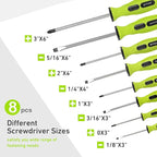 FASTPRO 8-Piece Magnetic Screwdrivers Set with 4 Phillips and 4 Slotted Tips, Precision Screwdriver Repair Tool Kit, Green