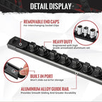 Magnetic Socket Organizer, 1-Piece Heavty Duty Aluminum Socket Holder, Socket Rail for Tool Box, Premium Quality 360° Swivel Socket Rack with 12 Clips for 1/2-Inch(Black)