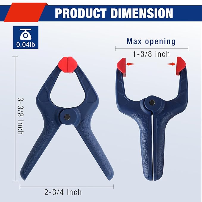 WORKPRO Spring Clamp Set, 16-Piece 3-3/8" Nylon Spring Clamp with Adjustable Jaw Pads and High-strength Spring for Woodworking, Photography Backdrops and DIY Projects