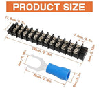 12 Circuits 12 Positions Terminal Block 20-30A 200-450V Dual Row Screw Terminals Strip with 66 PCS Heat Shrink Wire Fork Connectors(Pack of 2pcs)