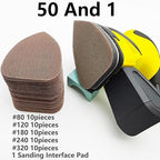 Mouse Mesh Sanding Sets, 1Pc Sanding Interface Pad and 50Pcs Sanding Paper 80 | 120 | 180 | 240 | 320 Grit Hook and Loop Sandpaper for Detail Sander -FMN51