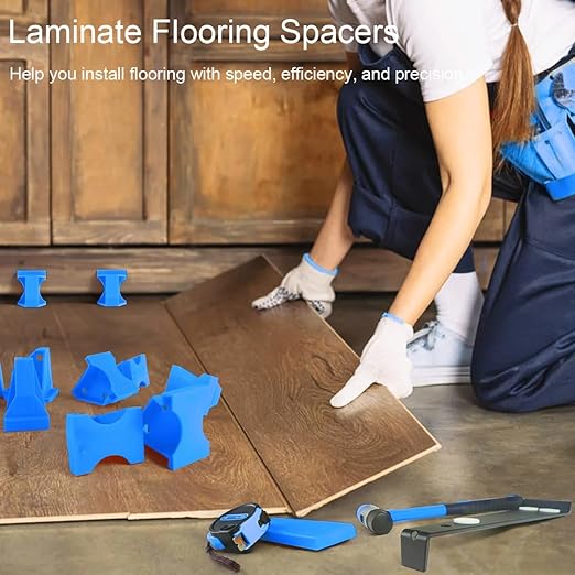 40PCS Flooring Spacers, Laminate Flooring Installation Kit with 1/4” & 1/2” Gap, Wood Flooring Accessories for Laminate, Vinyl Plank, Tiles, Hardwood, Floating Flooring, Blue