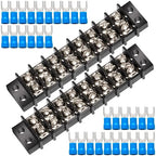 MILAPEAK Terminal Block - 2 Pack 8 Positions 200v-450v 20-30A Dual Row Screw Terminals Strip + 32 PCS Copper Wire Fork Connectors
