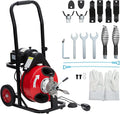 Auto Feed 100 FT x 1/2 Inch Drain Cleaner Machine with 250W Motor, Portable Sewer Snake Auger with 8 Cutters & Air-activated Foot Switch, Fits 1" to 4" Pipes, Black & Red