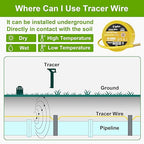 14 AWG Tracer Wire 600V 100% Solid Copper Conductor Direct Burial Underground, Yellow Tracer Wire for Locating Underground Pipes and Lines Gas Electrical Wire Water Sewer Pipe and Fiber Optic, 1000 FT