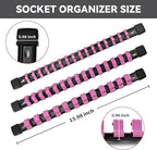 Socket Organizer Drive ABS Tools - Pink Socket Holder, Premium Quality 9 Pieces Socket Holders Kit 1/4-Inch x 48 Clips, 3/8-Inch x 45 Clips, 1/2-Inch x 36 Clips