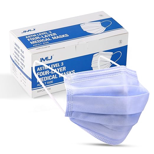 JMU 50 Pack Disposable Face Masks, 4-Ply ASTM Level 3 Medical Masks for Adults, Purple