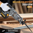 Brushless Reciprocating Saw, 21V Cordless saw saw with 2 x 6.0Ah battery, Electric Portable Sierra Recíproca with 12 Blades & LED Light, 0-3500 SPM Professional Sawsall for Wood, Metal, PVC