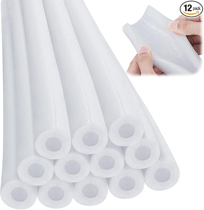 Amylove 12 Pcs 3.3 Feet Foam Pipe Insulation Foam Tube Insulating Water Pipe Pool Swim Noodles Heat Preservation Pipe Covers for Tubing Outdoor Freeze Protection (White,1/2 Inch)