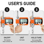 RoMech 1100lb Digital Hanging Scale with Cast Aluminum Case, Handheld 500Kg Mini Crane Scale with Hooks for Farm Hunting Outdoor (Orange, 1100lbs)