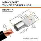 SELTERM 25pcs 4/0 AWG 1/4" Stud Marine Grade Tinned Copper Battery Cable Lugs, 0000 Gauge Ring Terminals, UL Wire Lugs Electrical Battery Cable Ends, Tinned Copper Lugs Battery Terminal Connectors